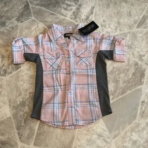 NWT CHILLIPOP pale pink plaid collar shirt girls Size 5/6